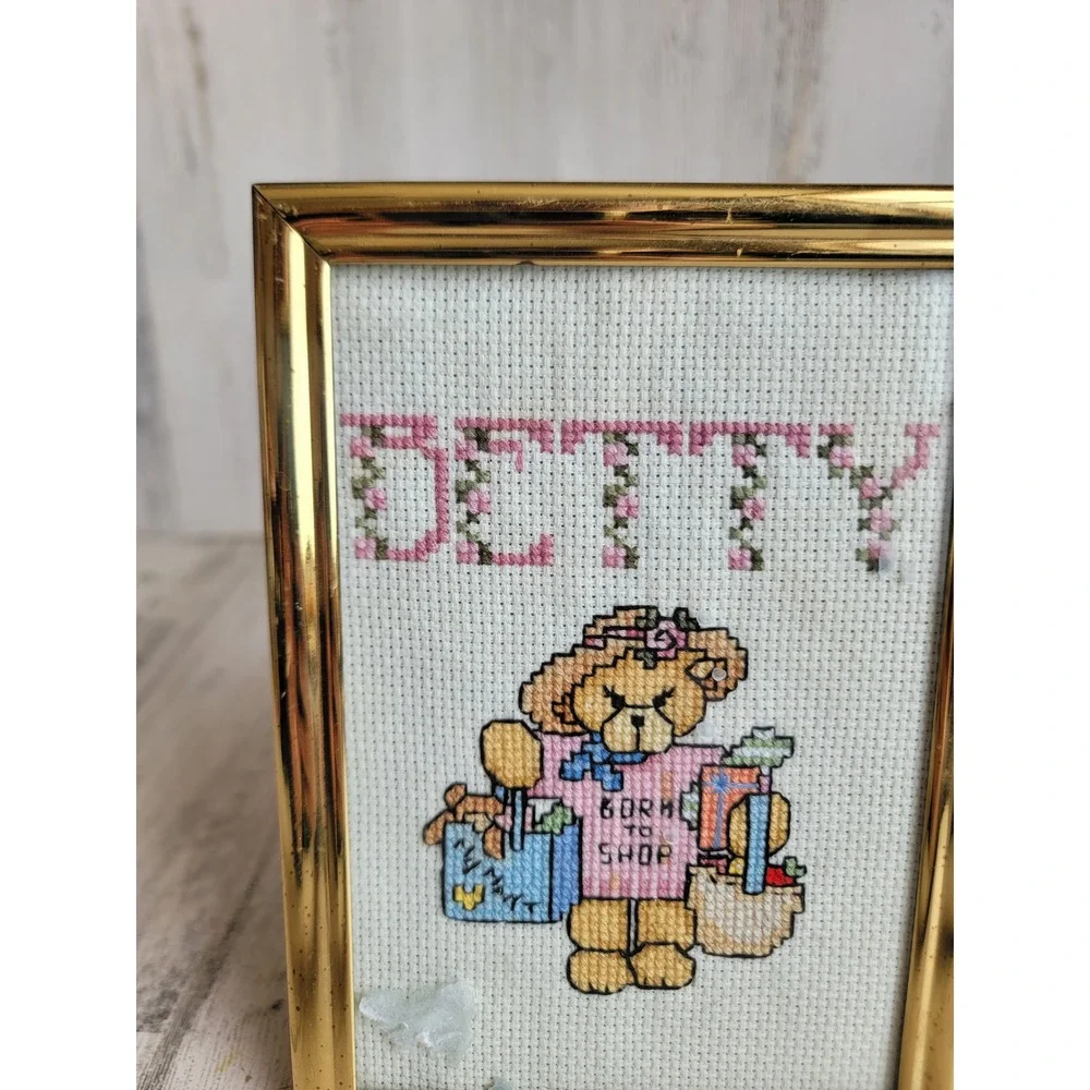 Cross stitch vintage 7x5 teddy bear Betty name Hanging‎ home decor